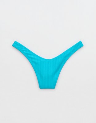 Aerie Shine Rib Thong Bikini Bottom