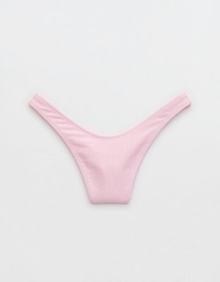 Aerie Shine Rib Thong Bikini Bottom