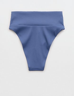 Aerie High Cut Ruched Cheeky Ribbed Bikini Bottom