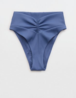Aerie High Cut Ruched Cheeky Ribbed Bikini Bottom