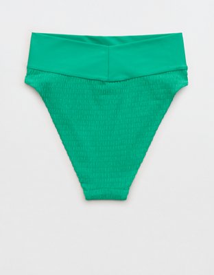 Aerie Smocked High Cut Cheeky Bikini Bottom