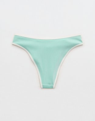 Aerie Ribbed High Cut Mid Rise Cheeky Bikini Bottom