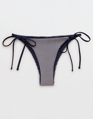 Низ бикини Cheekiest, на завязках, сирсакер — Aerie, цвет: Тёмно-синий — фото 3