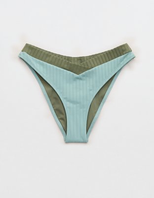 Aerie Mid Rise Ribbed Cheeky Bikini Bottom