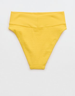 Aerie Smocked High Cut Cheeky Bikini Bottom