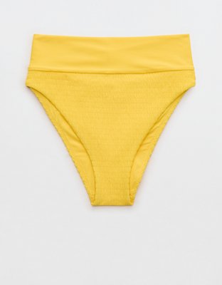 Aerie Smocked High Cut Cheeky Bikini Bottom