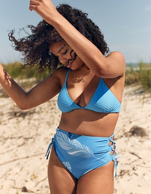 Aerie Printed Lace Up High Waisted Bikini Bottom