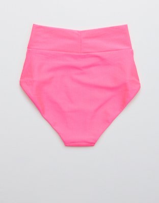 Aerie Ribbed Shine Crossover High Waisted Bikini Bottom