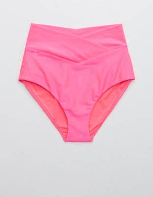Aerie Ribbed Shine Crossover High Waisted Bikini Bottom
