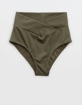 Aerie Shine Pique Crossover High Waisted Bikini Bottom