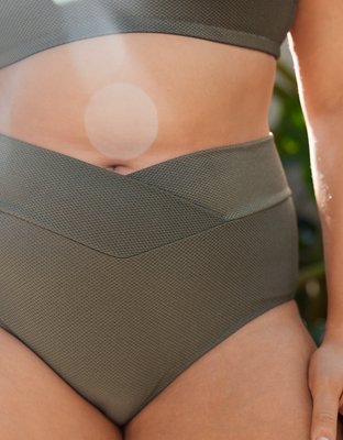 Aerie Shine Pique Crossover High Waisted Bikini Bottom