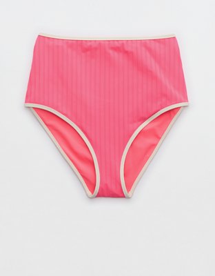 Aerie Jacquard Banded High Cut Cheeky Bikini Bottom