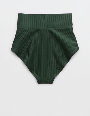 Aerie Shine Rib Crossover High Waisted Bikini Bottom