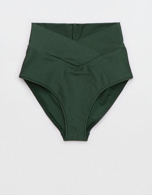 Aerie Shine Rib Crossover High Waisted Bikini Bottom