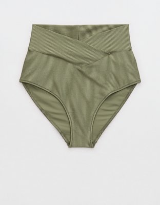 Aerie Shine Rib Crossover High Waisted Bikini Bottom