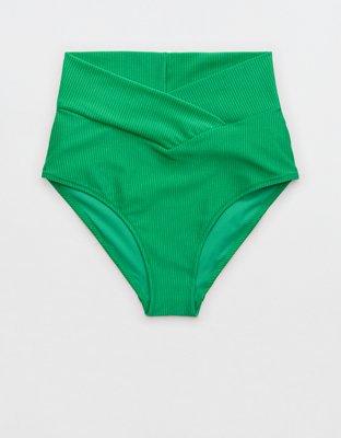 Aerie Shine Rib Crossover High Waisted Bikini Bottom