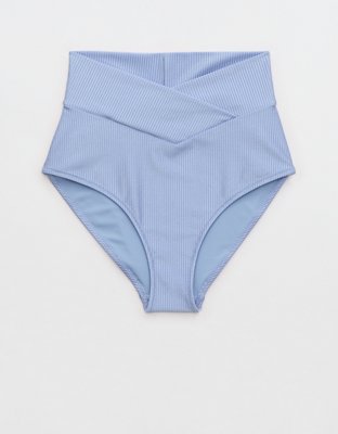 Aerie Shine Rib Crossover High Waisted Bikini Bottom