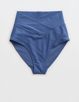 Aerie Shine Rib Crossover High Waisted Bikini Bottom