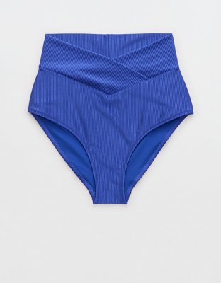 Aerie Bottom de Bikini Ribbed Shine Crossover Cintura Alta