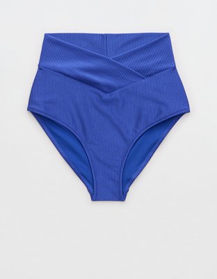 Aerie Shine Rib Crossover High Waisted Bikini Bottom