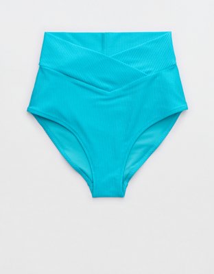 Aerie Shine Rib Crossover High Waisted Bikini Bottom