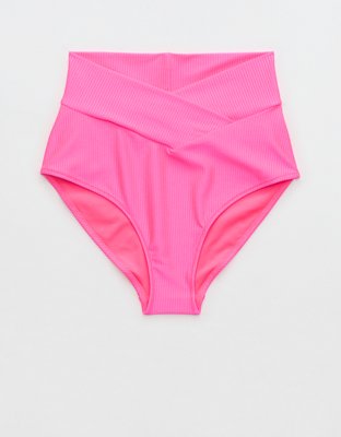 Aerie Shine Rib Crossover High Waisted Bikini Bottom