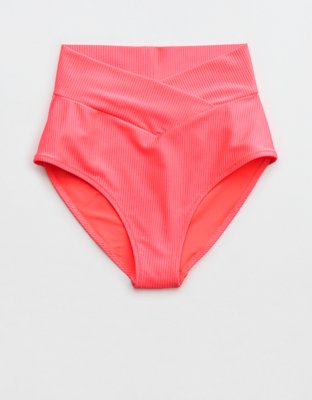 Aerie Shine Rib Crossover High Waisted Bikini Bottom