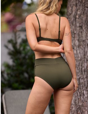 Aerie High Rise Full Coverage Crossover Ribbed Bikini Bottom