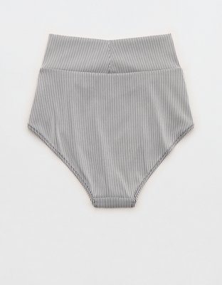 Aerie Ribbed High Waisted Full Coverage Crossover Bikini Bottom