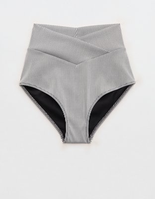 Aerie Ribbed High Waisted Full Coverage Crossover Bikini Bottom