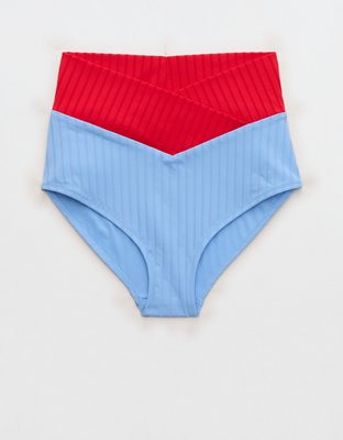 Aerie Ribbed High Waisted Full Coverage Bikini Bottom