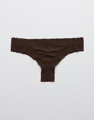 New Aerie Womens Underwear Panty Thong Size S Semi Lace Brown Floral F7