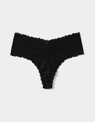 aerie, Intimates & Sleepwear, Aerie Thong Black Lace Cotton Panties  Undies New