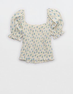 Aerie Puff Sleeve Smocked Top