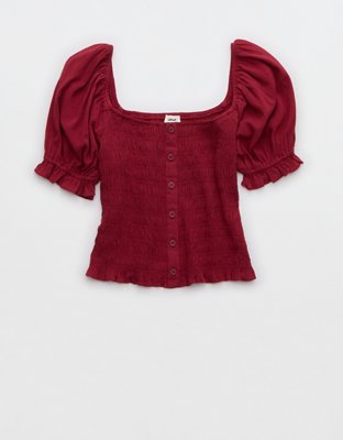 Aerie Puff Sleeve Smocked Top