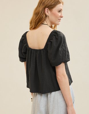 Aerie Seersucker Puff Sleeve Top