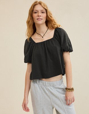 Aerie Seersucker Puff Sleeve Top