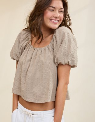 Aerie Seersucker Puff Sleeve Top