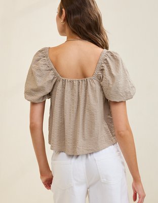 Aerie Seersucker Puff Sleeve Top