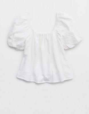 Aerie Seersucker Puff Sleeve Top