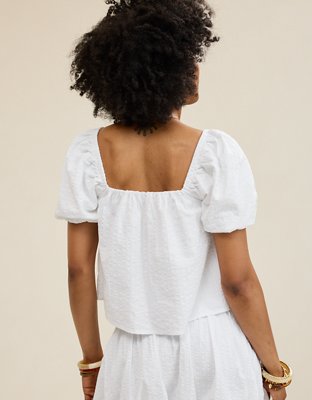 Aerie Seersucker Puff Sleeve Top