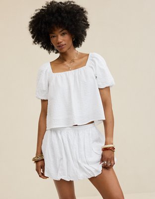 Aerie Seersucker Puff Sleeve Top