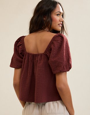 Aerie Seersucker Puff Sleeve Top