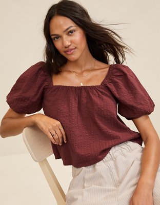 Aerie Seersucker Puff Sleeve Top