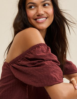 Aerie Seersucker Puff Sleeve Top