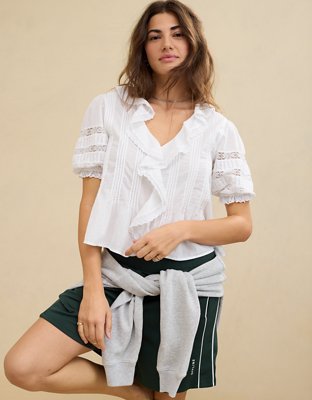 Aerie Short Sleeve Ruffle Blouse