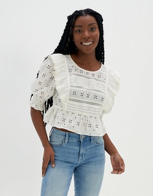 Aerie Ruffle Eyelet Top