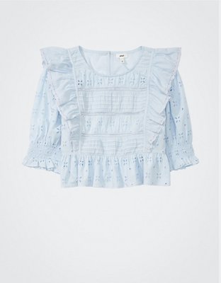 Blusa con volantes y ojales Aerie