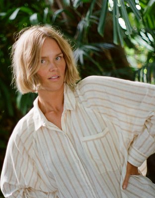 Aerie Linen Blend Coverup Shirt