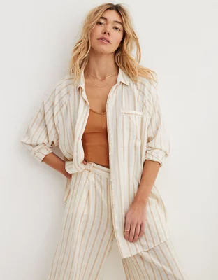 Aerie Pool-To-Party Linen Edition Cover Up Shirt